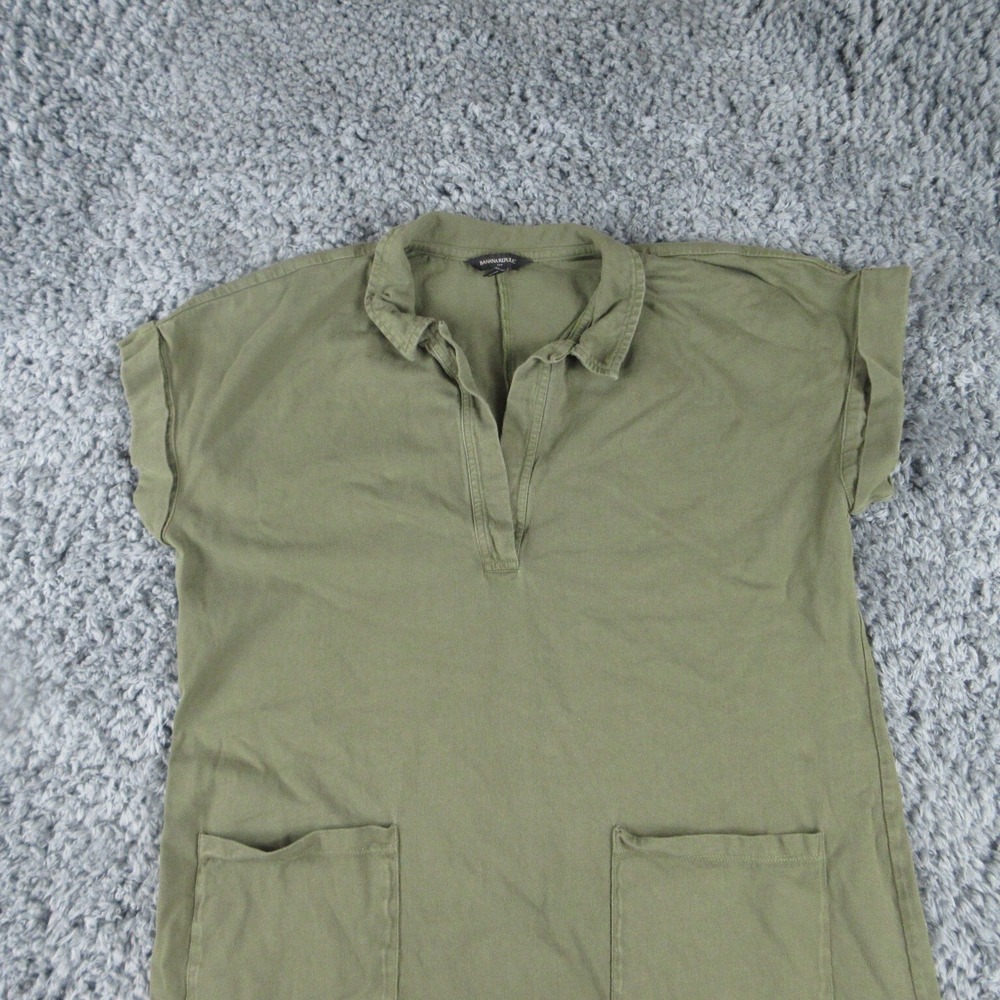 Banana Republic Dress Womens Petites Large Green Cuffed Collared Shift Pockets - Picture 3 of 13